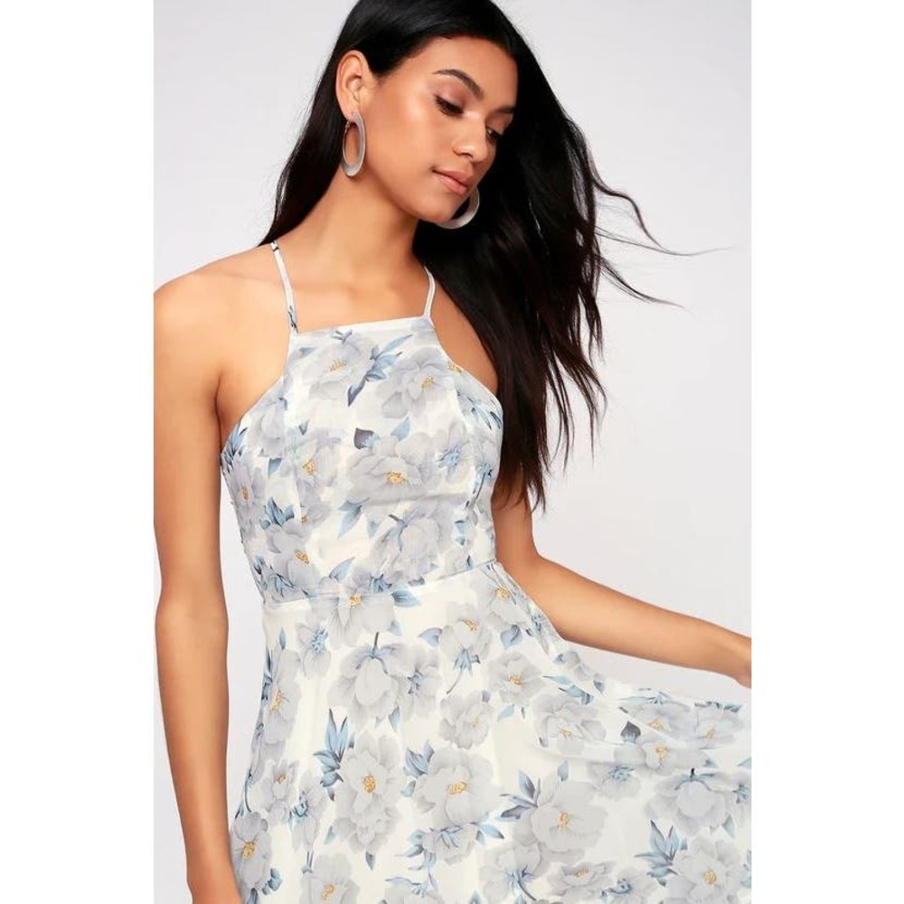 LULUS Keep on Growing White Floral Print Racerback Skater Dress Size 4